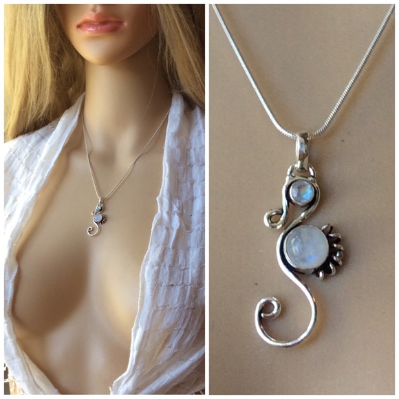 🌸 MOONSTONE 18" PENDANT NECKLACE SWIRL 925 BOHO CHIC REAL NATURAL GEM GEMSTONE - Picture 6 of 6